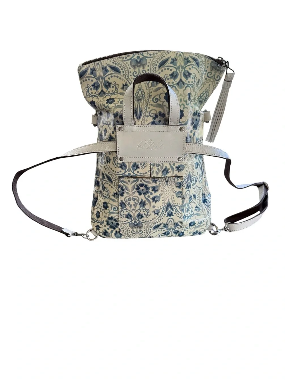 Patricia Nash Luzille Italian Folklore Blue Cream Convertible Backpack Crossbody